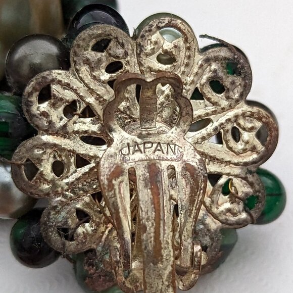 Vintage Cluster Beaded CLIP-ON Earrigns Glass Art Antique Beads Silvery Grey mix - Picture 6 of 11